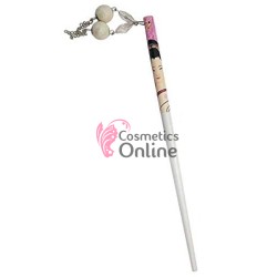 Bat Gheisa din lemn cu ornamente pentru par BCP10AA Alb cu model